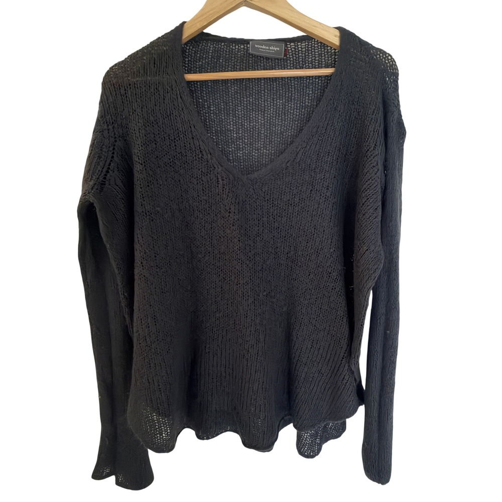 Wooden Ships Sweater Womens M/L Grey Excellent Mohair Wool Blend V-Neck Knit